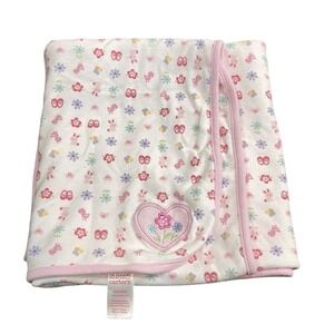 HTF Rare Carters Pink Baby Blanket Embroidered Heart Flower‎ Bunny Shoes Bee